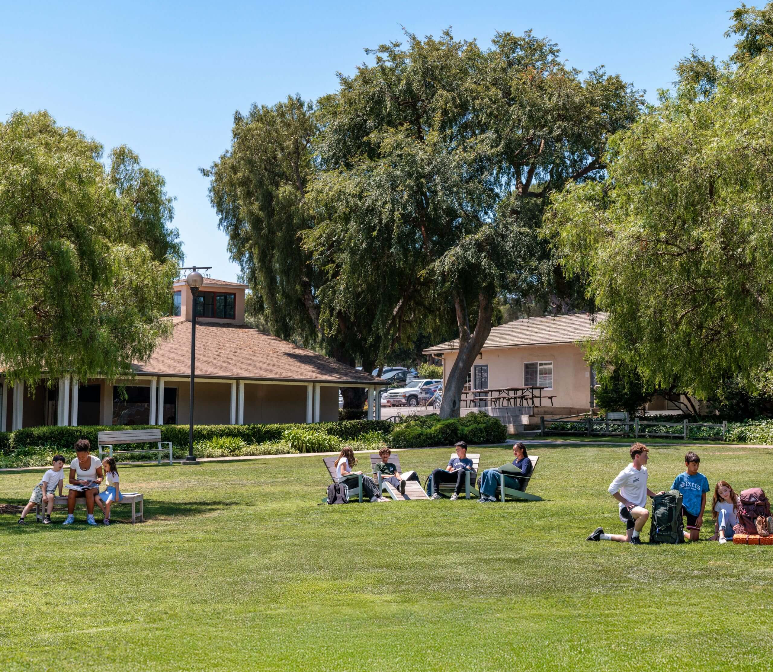 Students lounge on Chadwick’s Vanderlip Lawn. 
