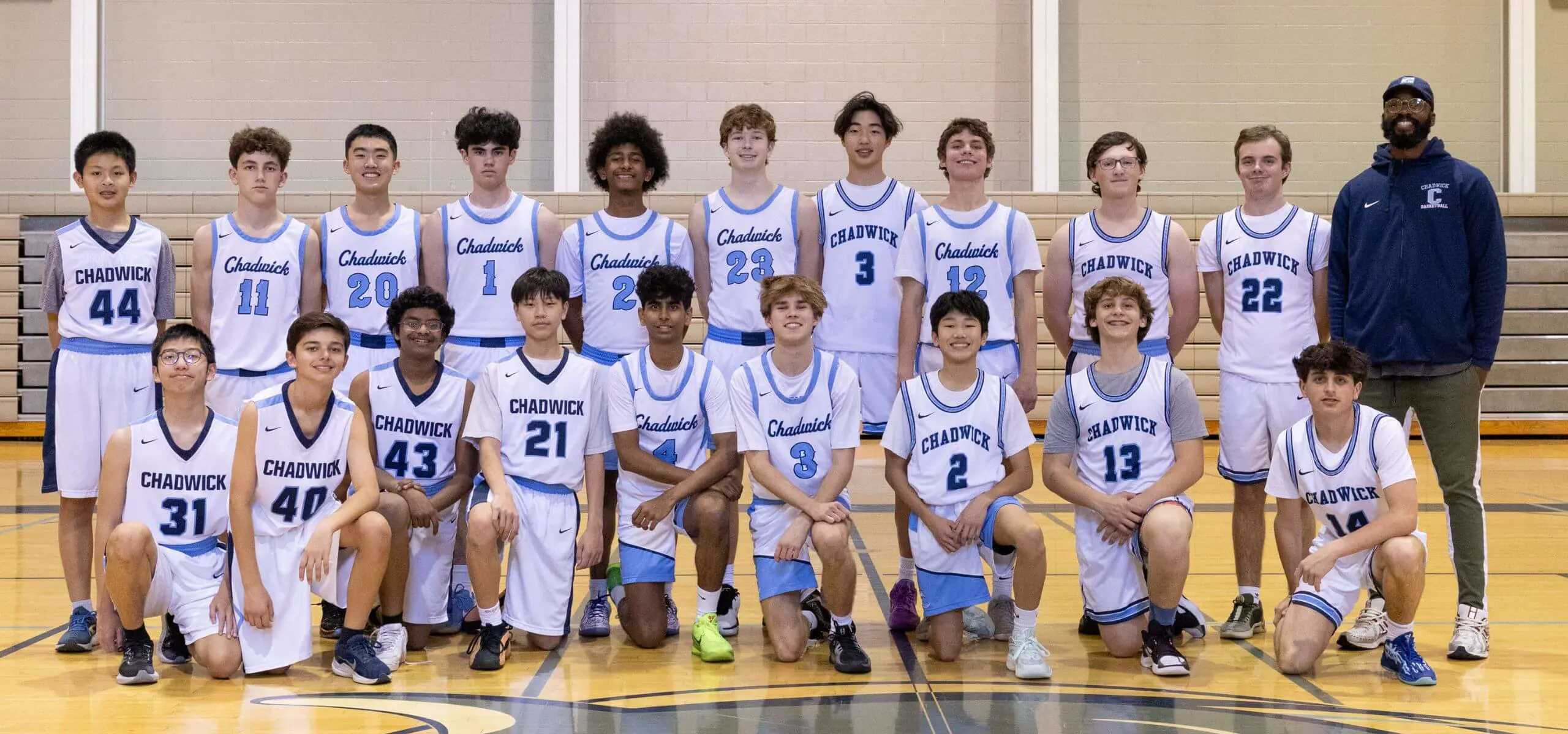 Chadwick Boys Basketball Team photograph with Coach.