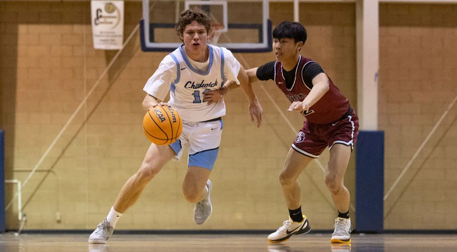 Chadwick boys basketball team playing in a game.