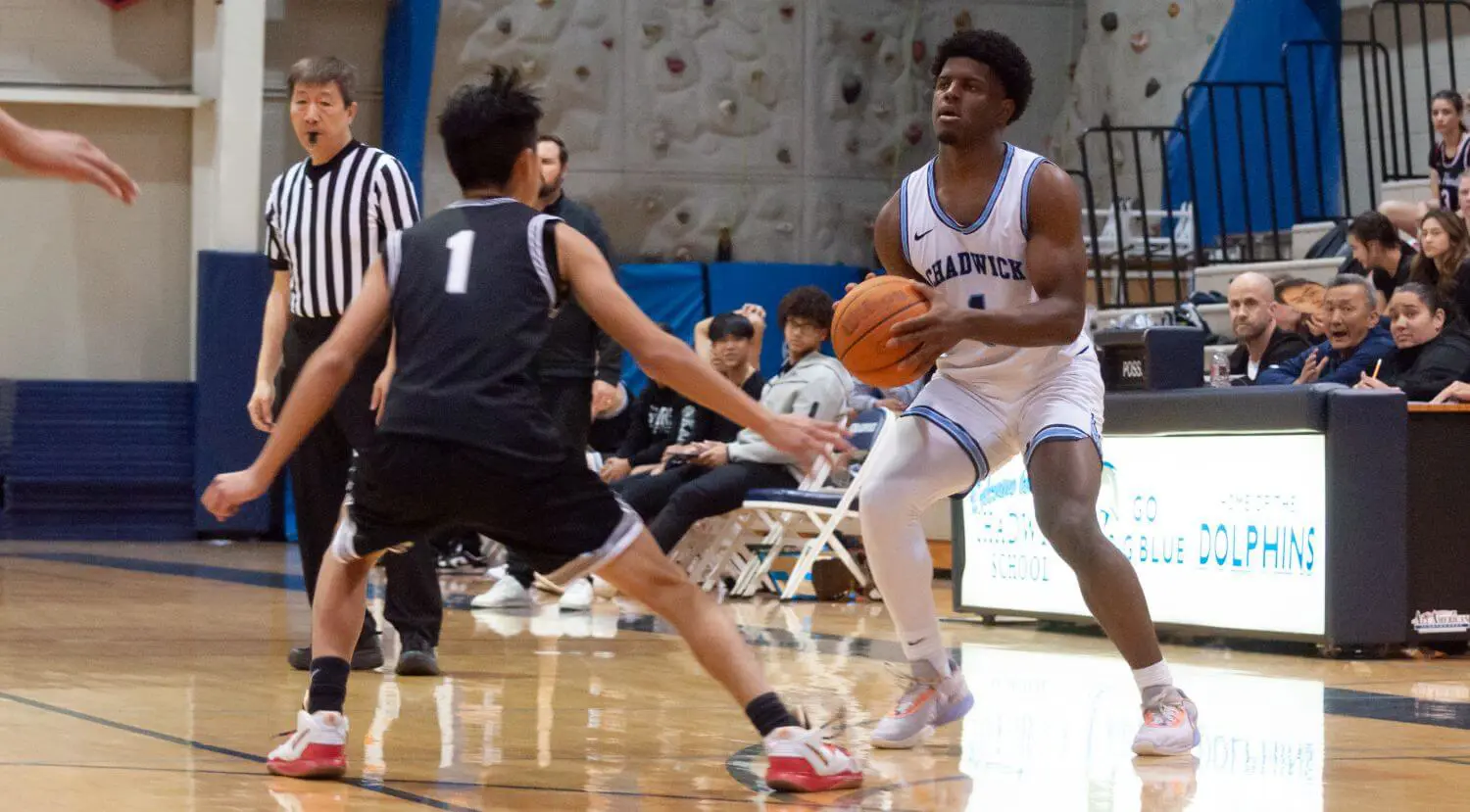 Chadwick boys basketball team playing in a game.