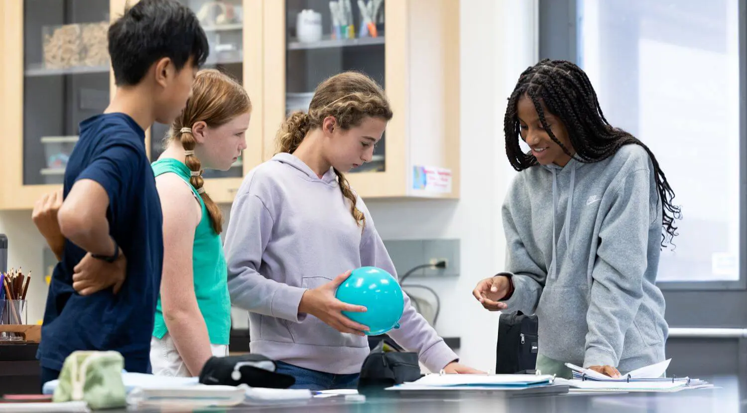 Seventh graders were asked, “Is air matter?” and tasked with presenting their claim, evidence, and reasoning (CER) to classmates in Mr. Derkarabetian’s science class at Chadwick School.