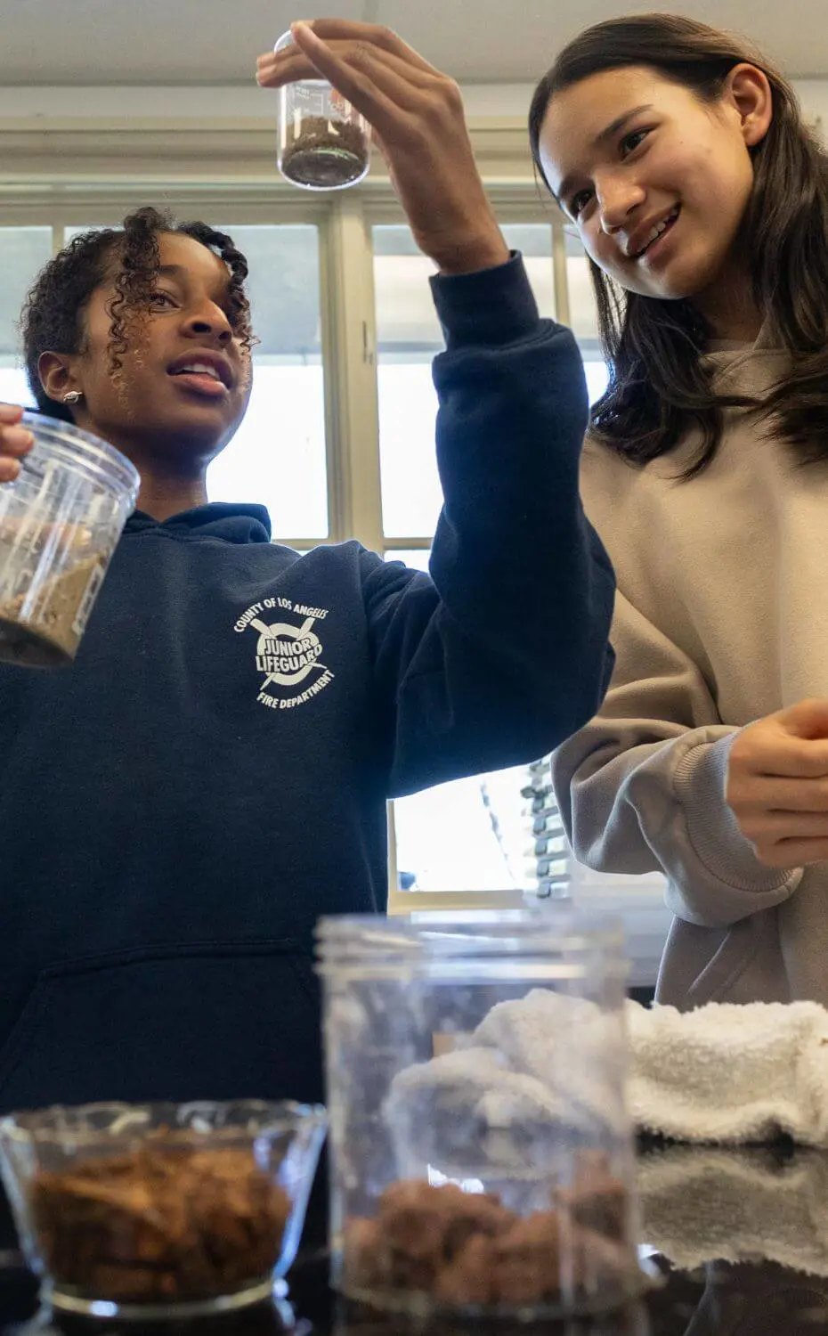 Chadwick seventh-graders learned about landslides during Science lab at Chadwick School. Students measured how much water it would take to cause three different soils to slide down a slope.