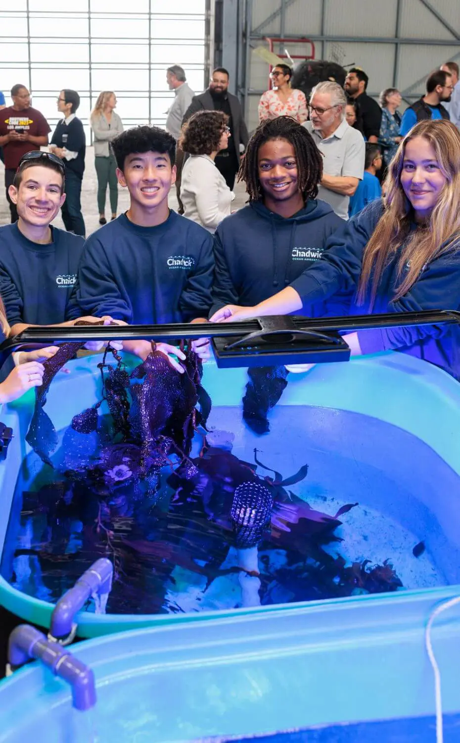 Upper School community service students learn about seaweed and kelp at the Chadwick School Ocean Institute Community Learning Lab.