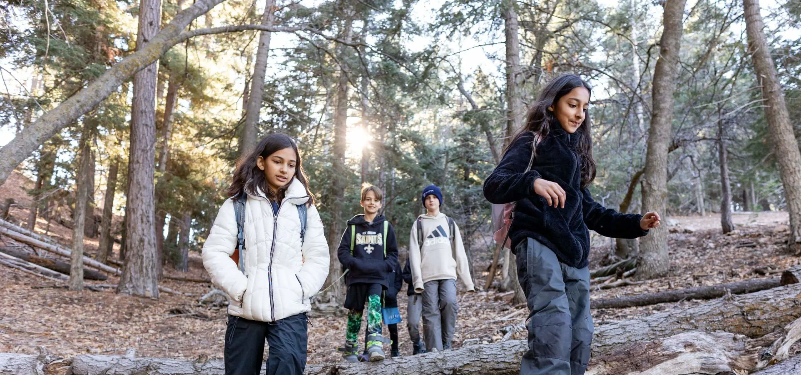 Fifth-graders hike during their Outdoor Education trip to Pali Mountain.
